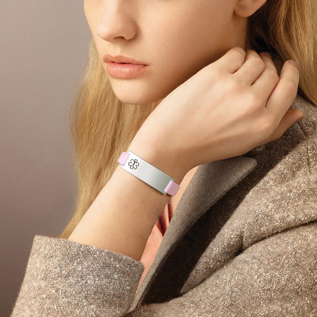 Meaeguet Leather Medical Alert ID Bracelet – Free Engraving ID Alert Bracelet SPOT