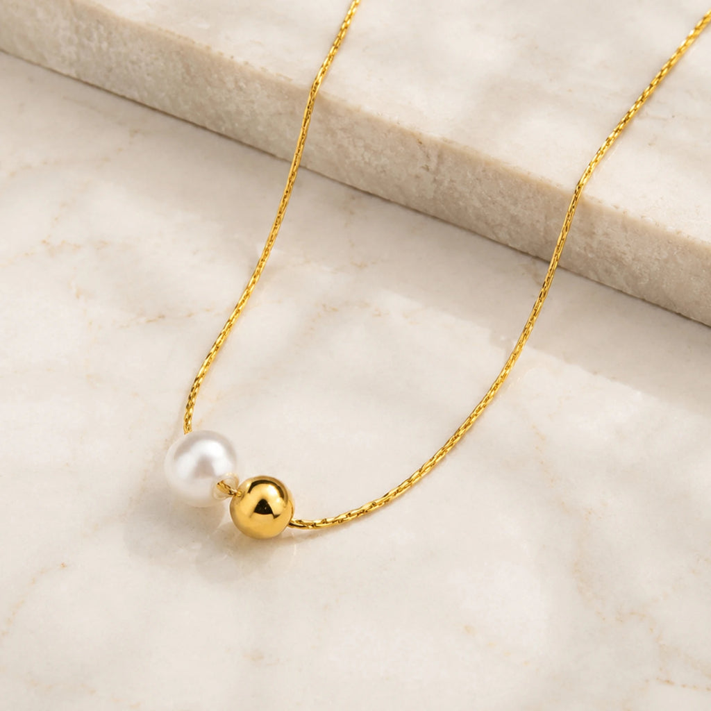 Pearl Gold Ball Pendant Necklace – 18K PVD Stainless Steel Pendant Necklace SPOT