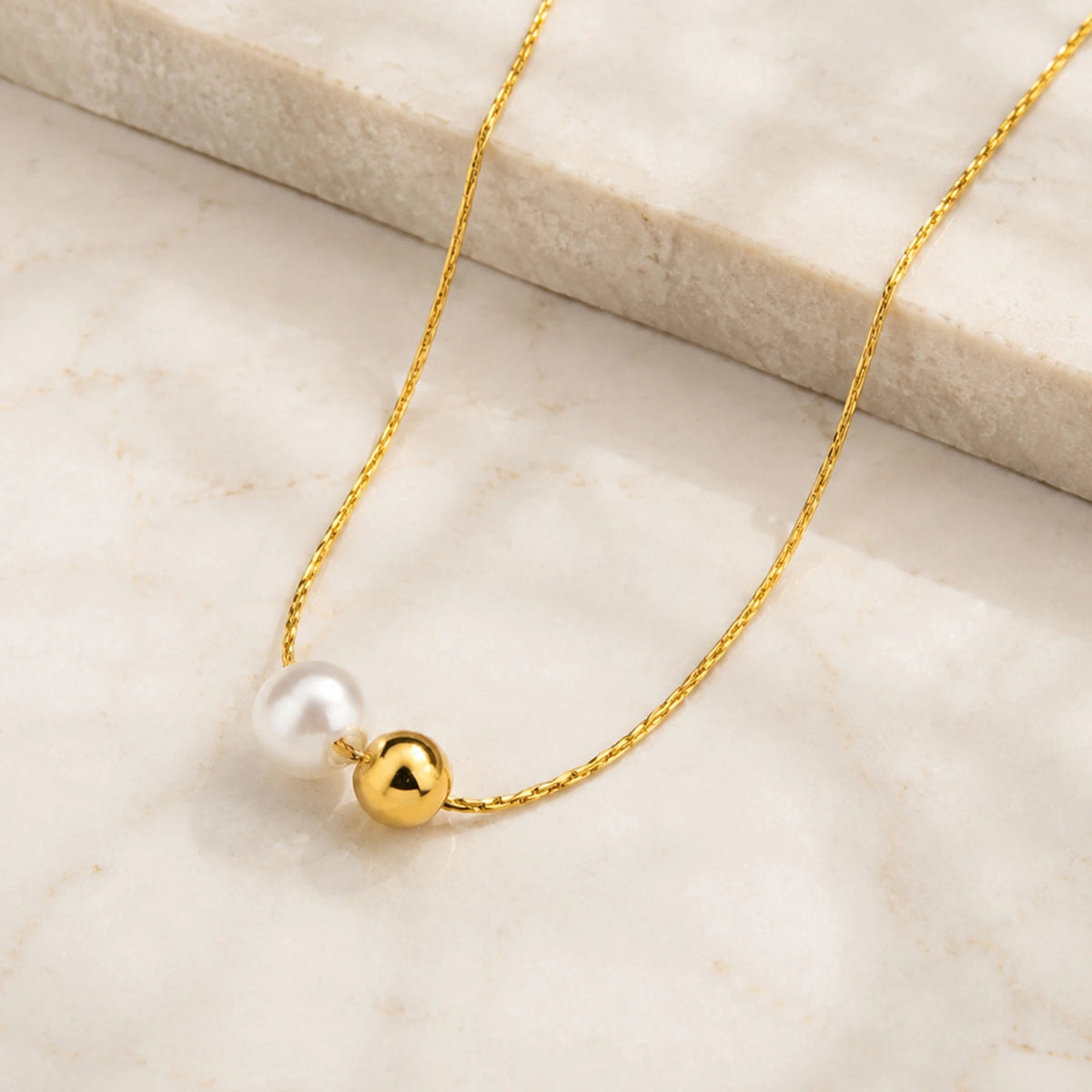 Pearl Gold Ball Pendant Necklace – 18K PVD Stainless Steel Pendant Necklace SPOT