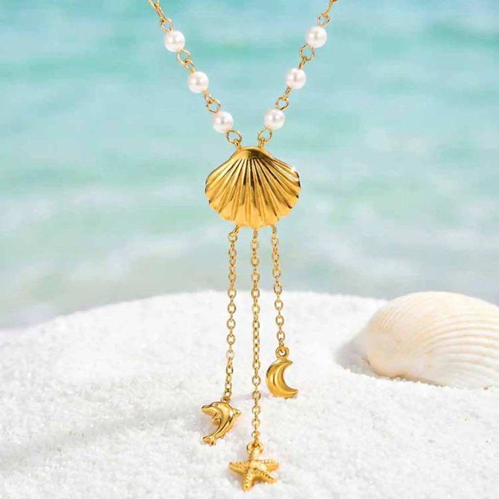 Ocean Y Necklace 18K Gold Plated – Dolphin Starfish Pendant Pendant Necklace SPOT NC-2903G