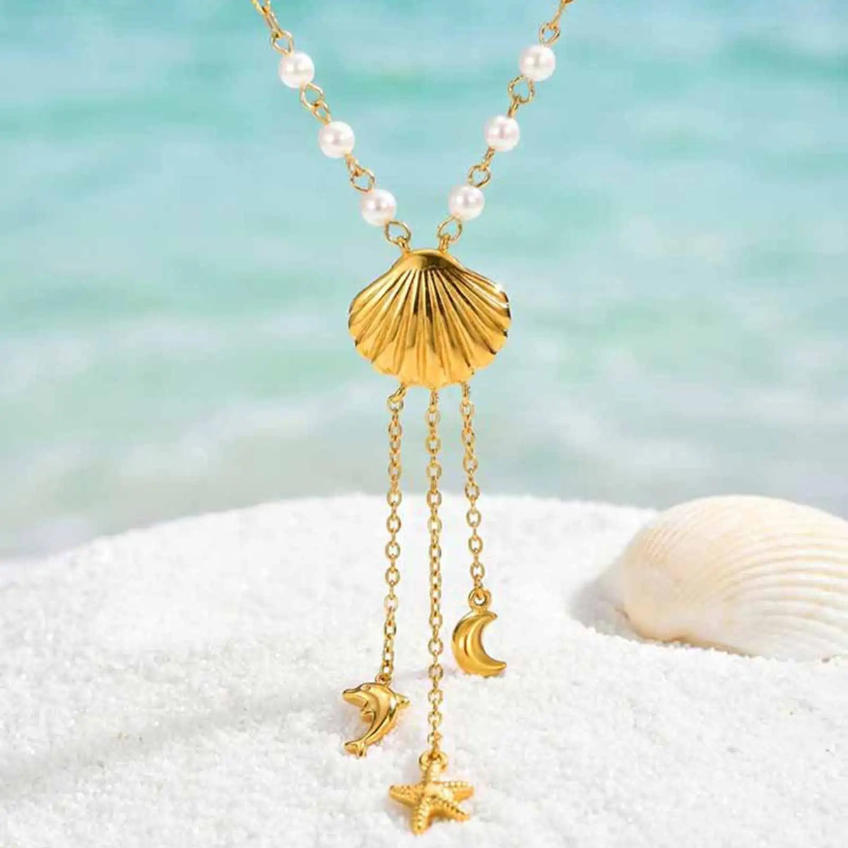 Ocean Y Necklace 18K Gold Plated – Dolphin Starfish Pendant Pendant Necklace SPOT NC-2903G