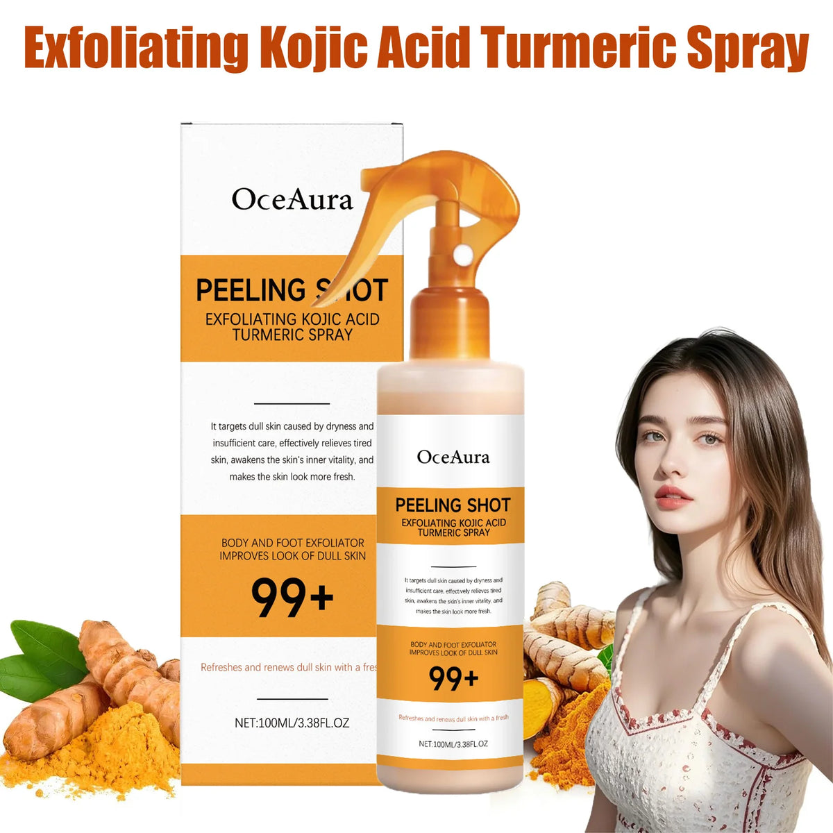 OceAura Kojic Acid Turmeric Exfoliating Body Spray 100ml Body Exfoliating Spray SPOT