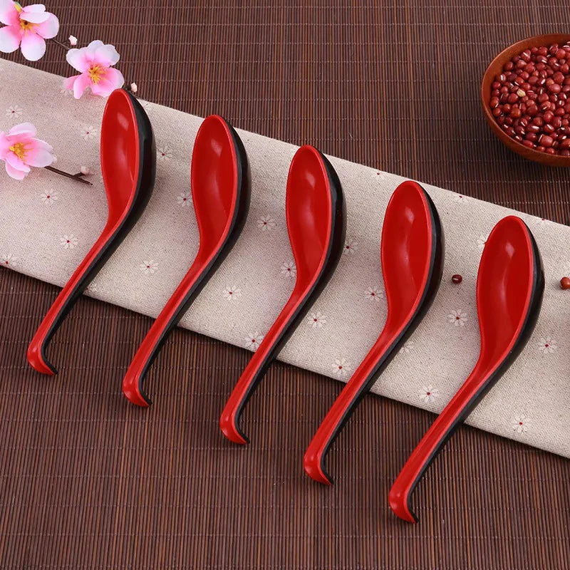 5-Pack Asian Soup Spoons with Hook – Chinese Style Red & Black Asian Soup Spoons SPOT Default Title
