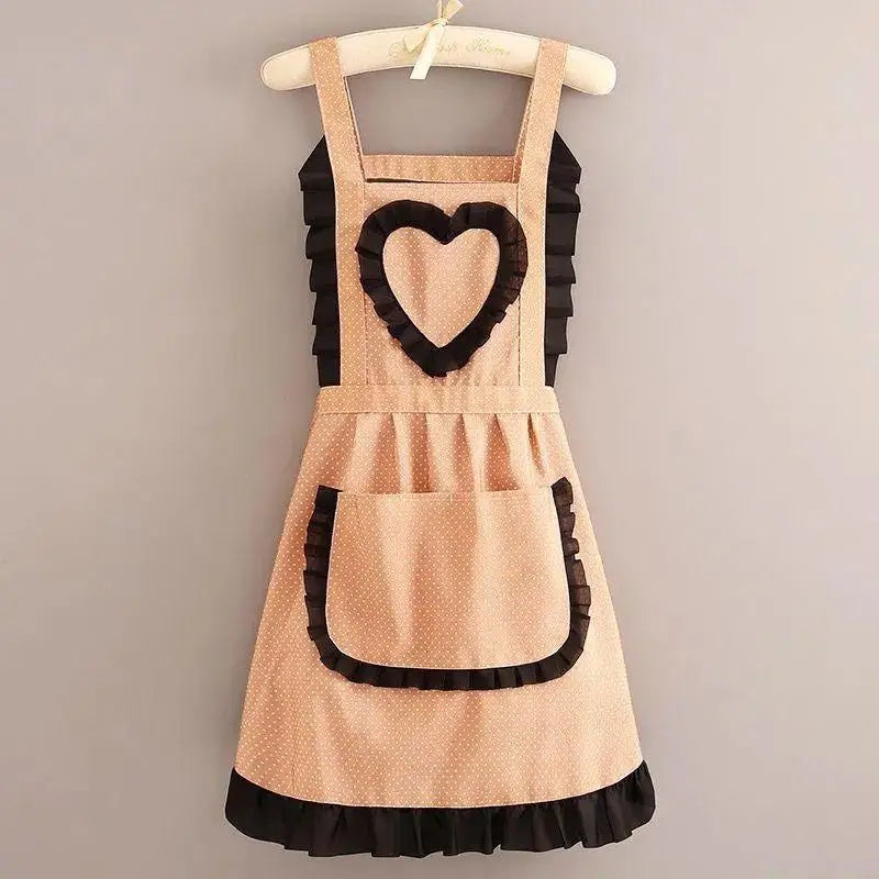Polka Dot Ruffle Kitchen Apron – Waterproof Canvas & Large Pocket Kitchen Apron SPOT A1 one size