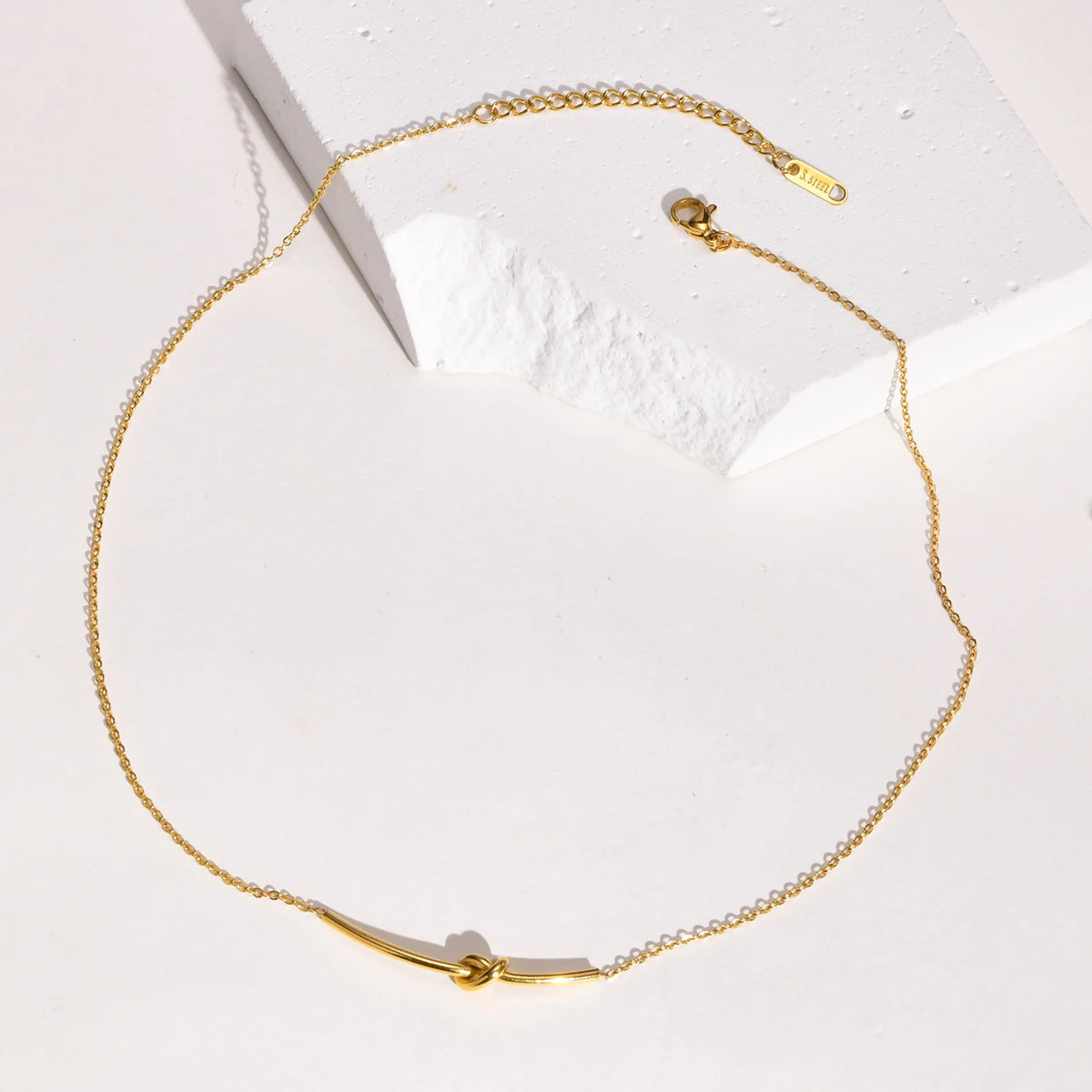 Knot Bar Pendant Necklace for Women – Gold Stainless Steel Pendant Necklace SPOT