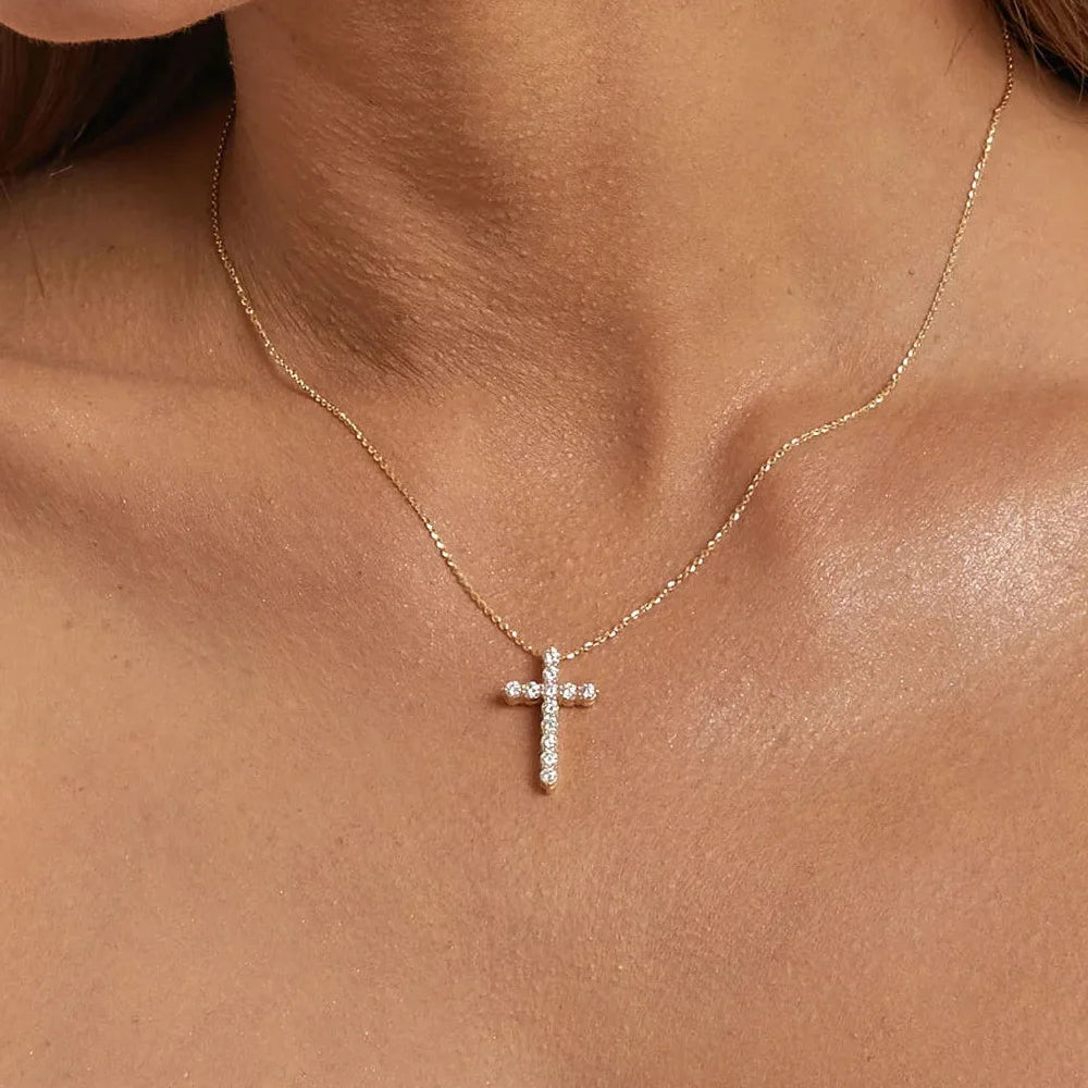 CZ Cross Pendant Necklace for Women – Gold Adjustable Chain Cross Pendant Necklace SPOT