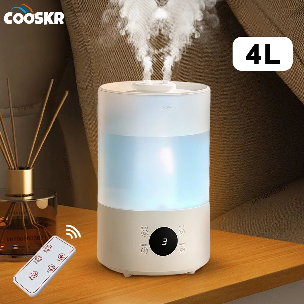 Raugee 4L Ultrasonic Humidifier – Dual Nozzle, LED & Remote Ultrasonic Humidifier SPOT