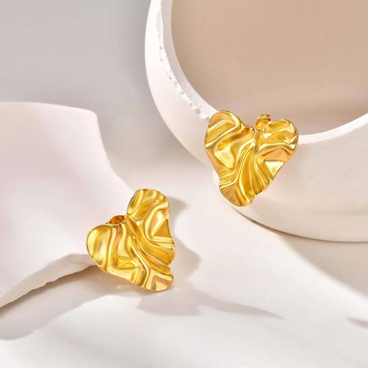 Textured Heart Stud Earrings for Women – Gold Geometric Stud Earrings SPOT