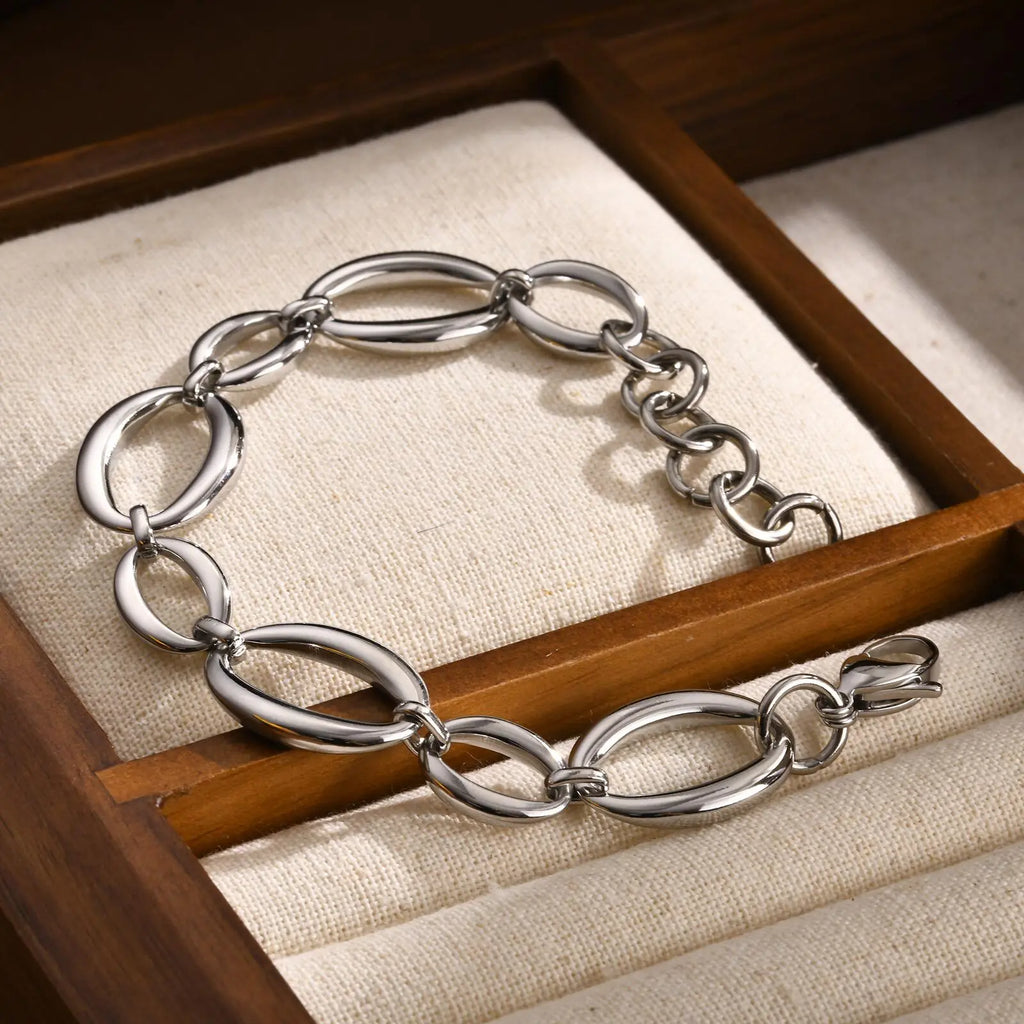 Meaeguet Silver Chunky Chain Bracelet – Stainless Steel Women Chain Link Bracelet SPOT