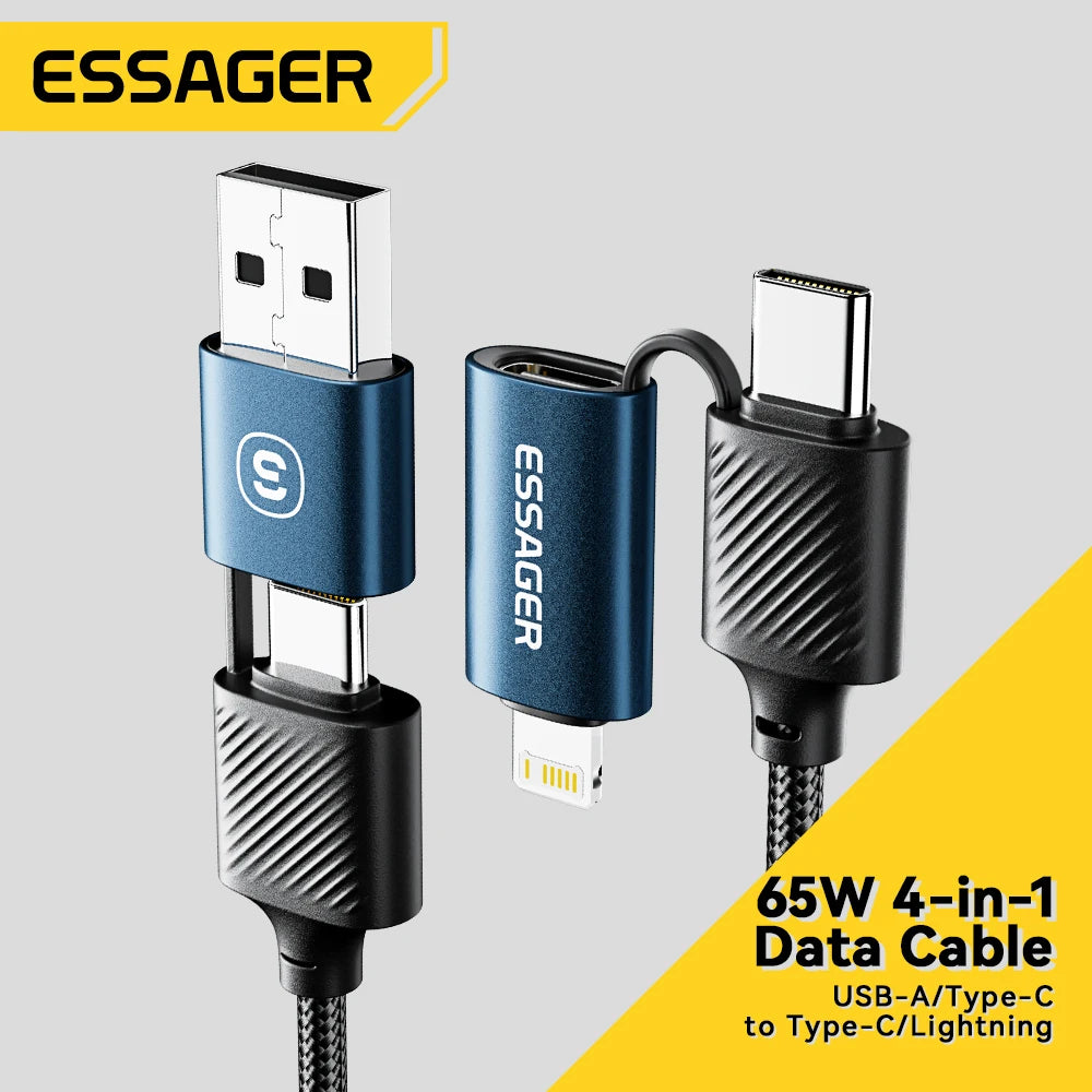 Essager 4-in-1 USB Cable 65W PD Fast Charging – C & Lightning USB Charging Cable SPOT