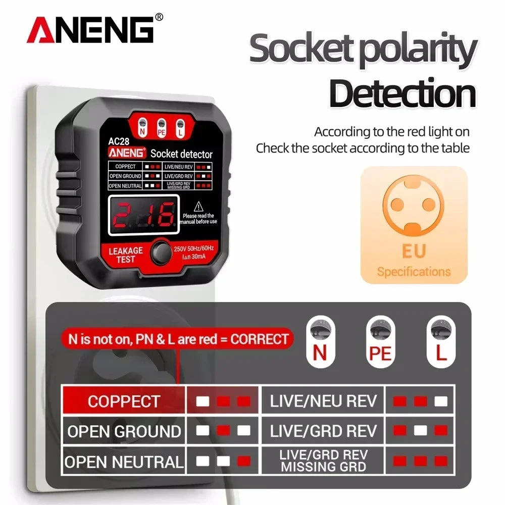ANENG AC28 Socket Tester – LCD Polarity & Voltage Detector Socket Tester SPOT