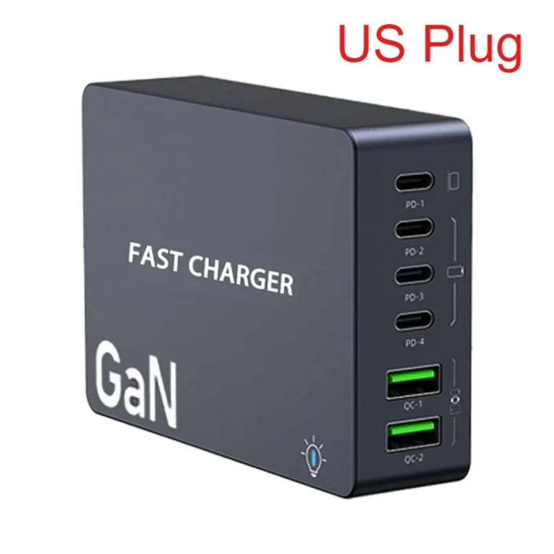 VIKEFON 990W GaN 6-Port Desktop Charger – USB-C PD Fast Charge Multi-Port GaN Charger SPOT US Plug