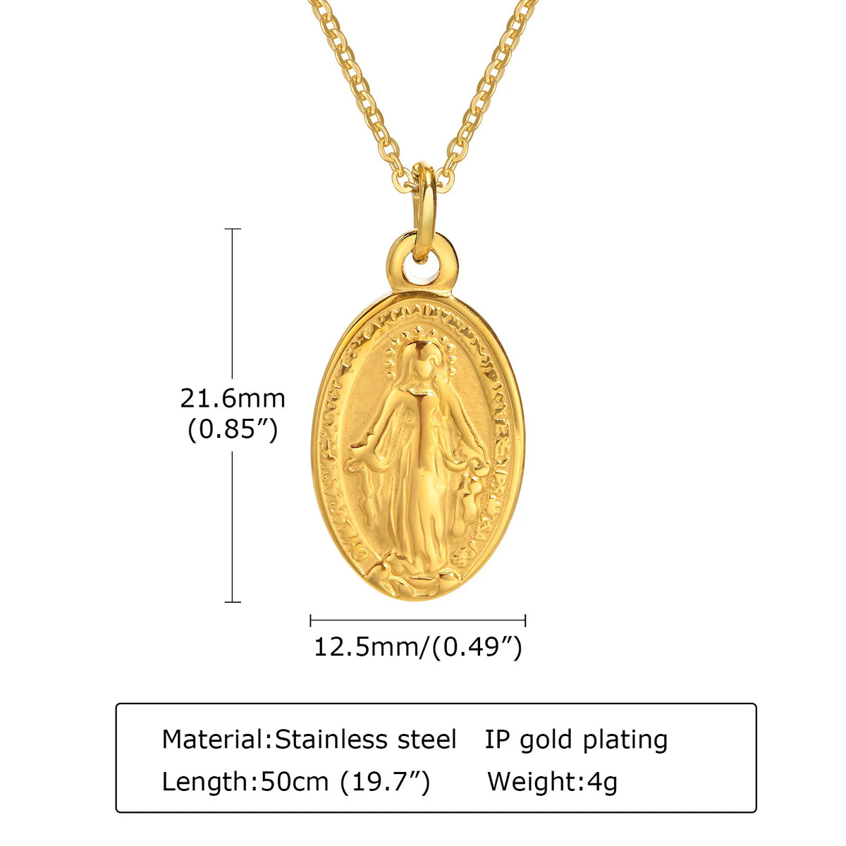 Virgin Mary Guadalupe Pendant Necklace – Gold Stainless Steel Pendant Necklace SPOT