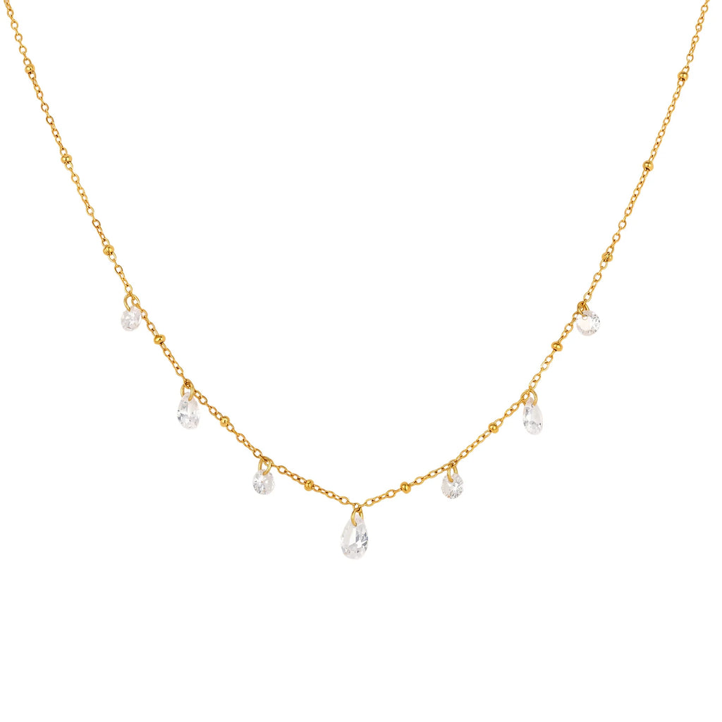 Dainty Teardrop Zircon Necklace – 18K Gold Plated, Waterproof Zircon Pendant Necklace SPOT
