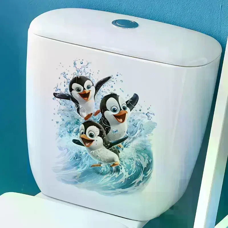 Cute Penguin Toilet Sticker – Waterproof Removable Bathroom Decal Wall Sticker Decal SPOT