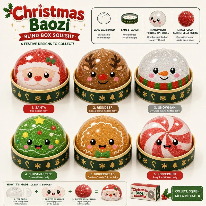 Christmas Dumpling Glitter Squeeze Sensory Toy – Squishy Bun Squeeze Sensory Toy SPOT