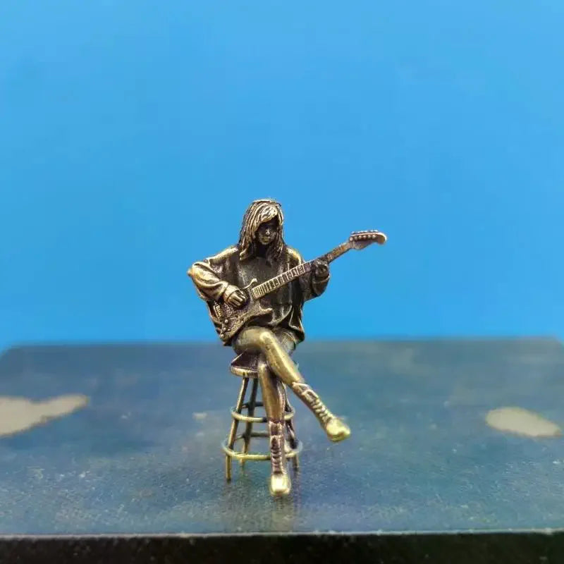 Vintage Female Guitarist Brass Mini Figurine | Retro Décor Decorative Figurine SPOT