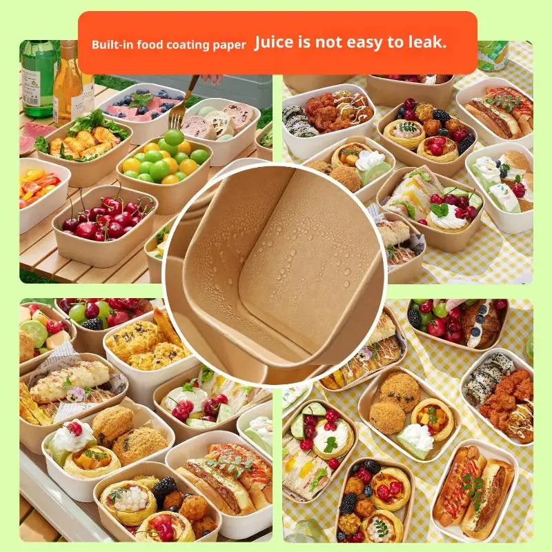 10-Pack Square Kraft Paper Lunch Boxes with Leak-Proof Lids Disposable Food Container SPOT