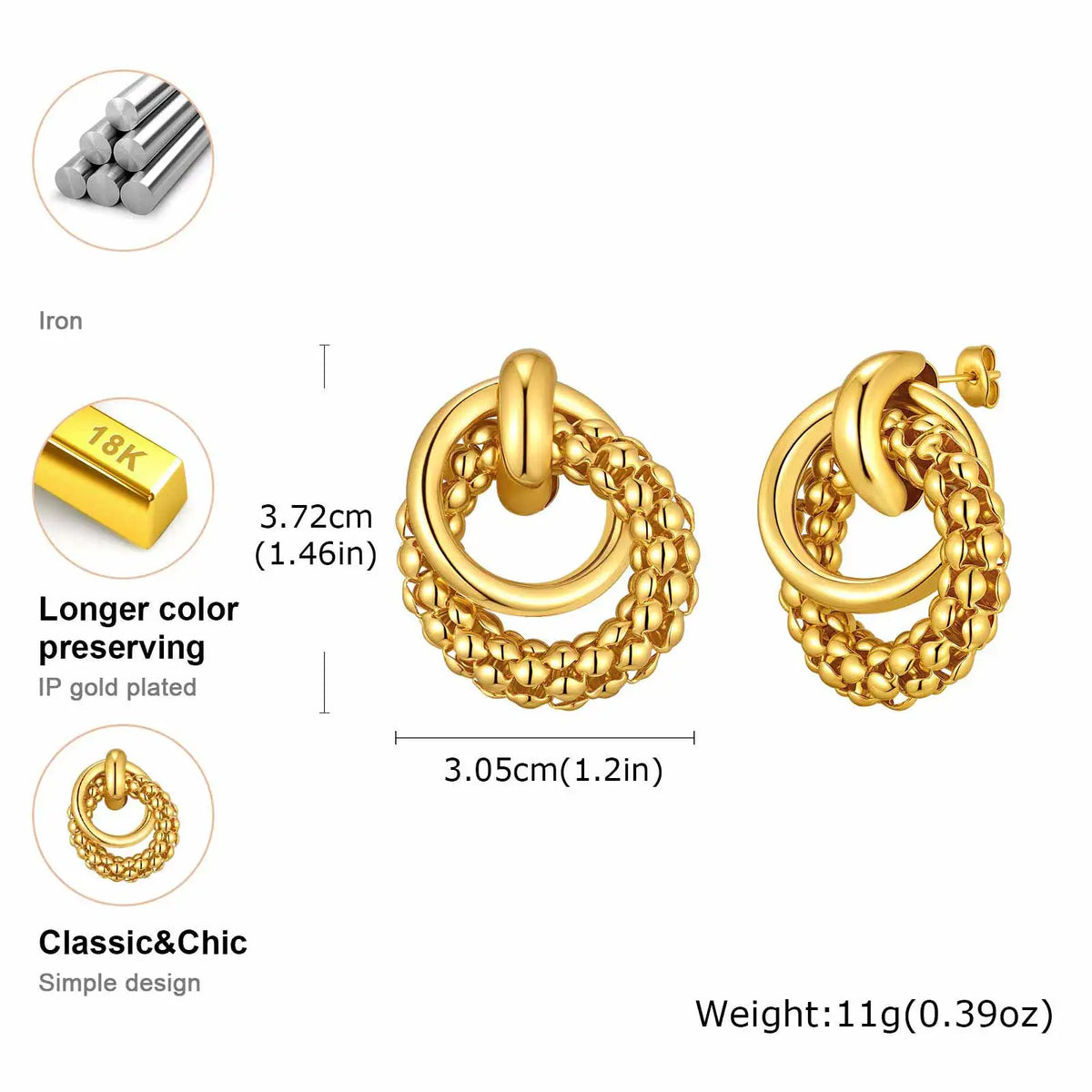 Geometric Circle Twist Gold Stud Earrings – Waterproof Stud Earrings SPOT