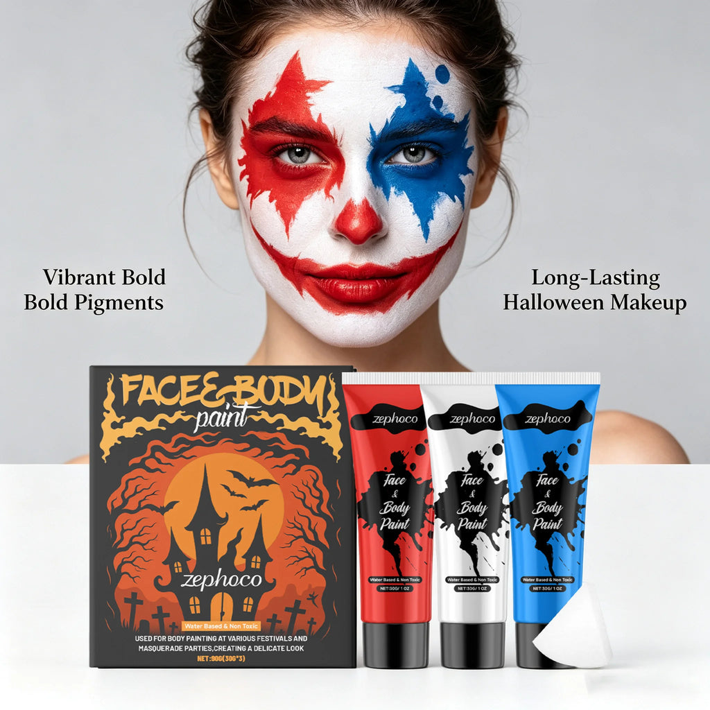 Halloween Face & Body Paint Kit – 3 Colors High Coverage Cream Body Paint Kit SPOT