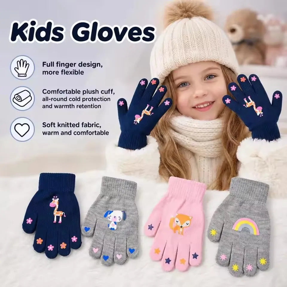 Kids Cartoon Animal Knitted Gloves – Warm Winter Gloves Kids Winter Gloves SPOT