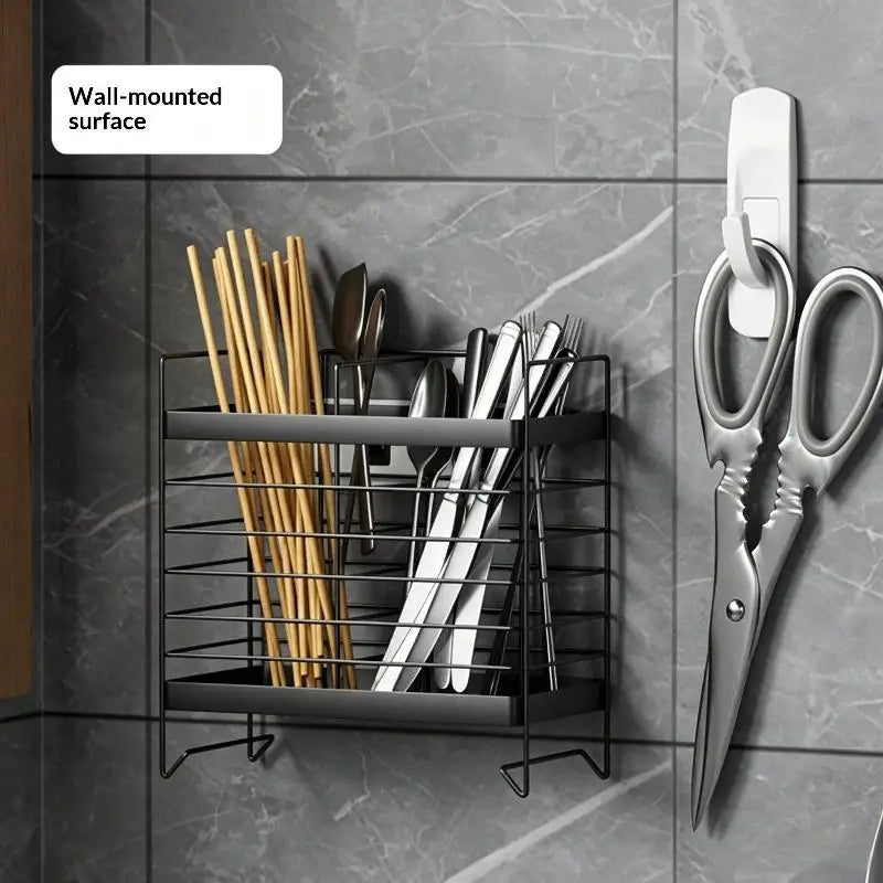Wall Mounted Utensil Holder – No-Drill Stainless Steel Organizer Utensil Holder SPOT