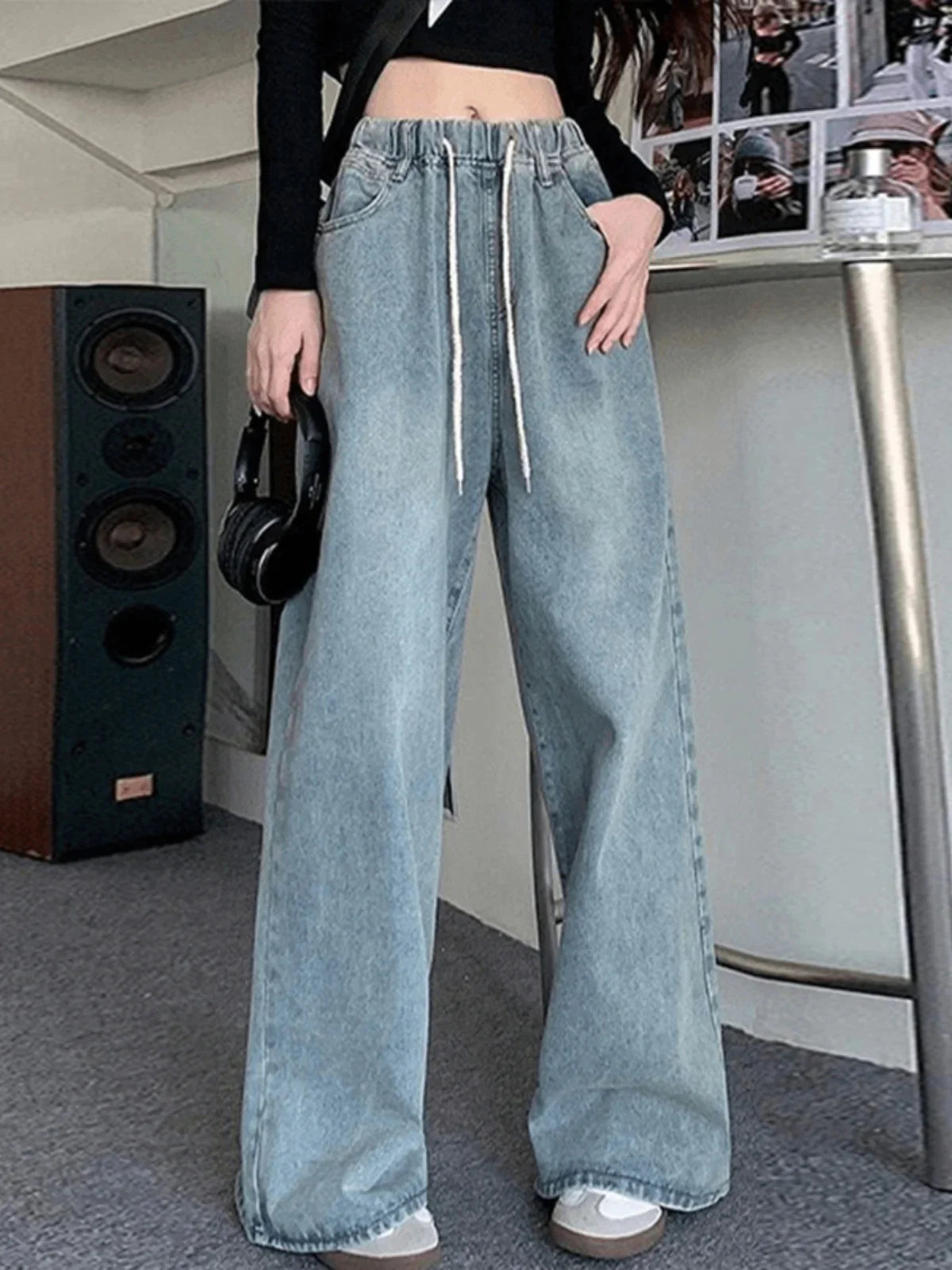 Women's High Waist Wide Leg Jeans – Elastic Waist Denim Wide Leg Jeans SPOT