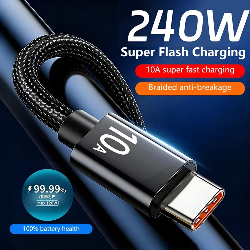 240W PD USB-A to USB-C Super Fast Charging Braided Cable 1–3M USB-C Charging Cable SPOT