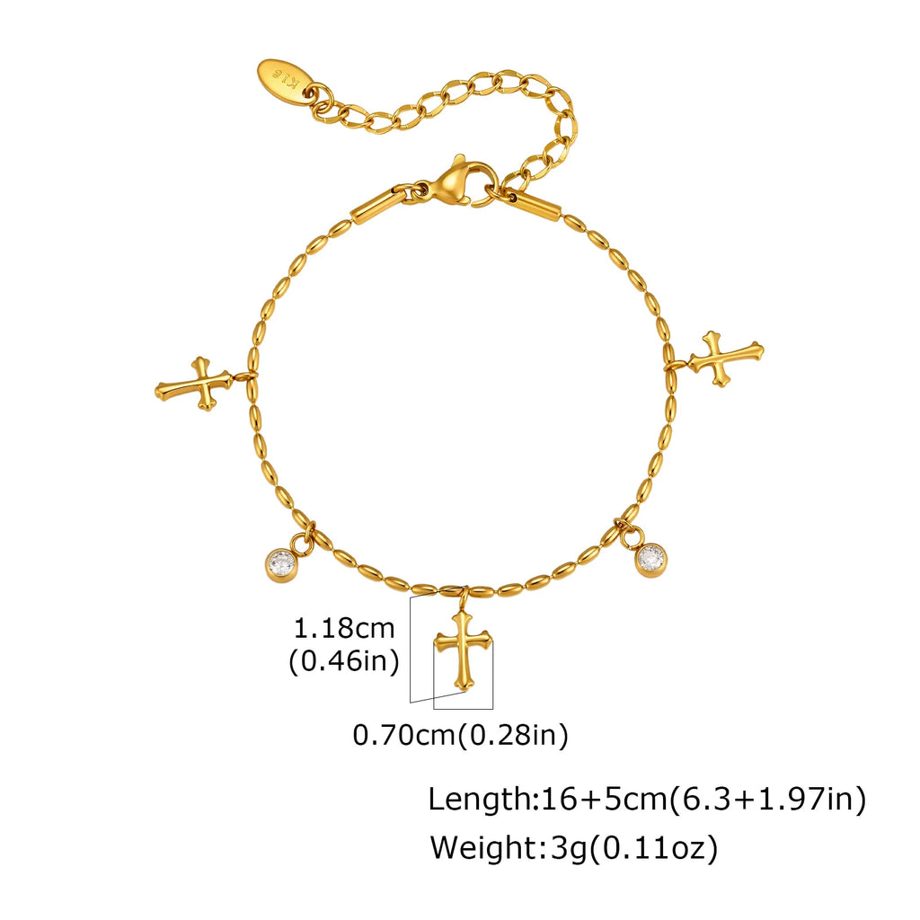 CZ Cross Bracelet Gold Plated Olive Bead Chain for Women Charm Bracelet SPOT Bracelet