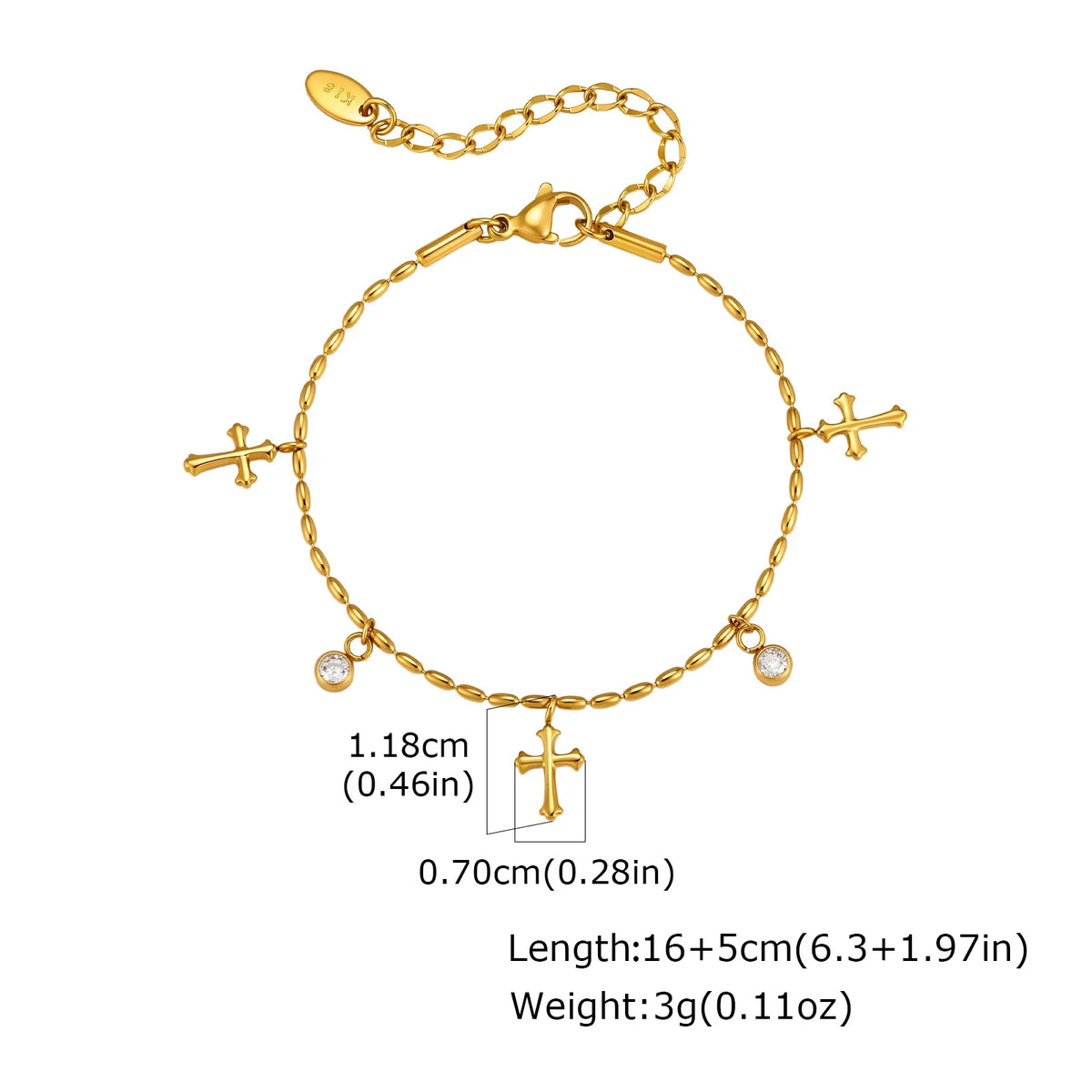 CZ Cross Bracelet Gold Plated Olive Bead Chain for Women Charm Bracelet SPOT Bracelet