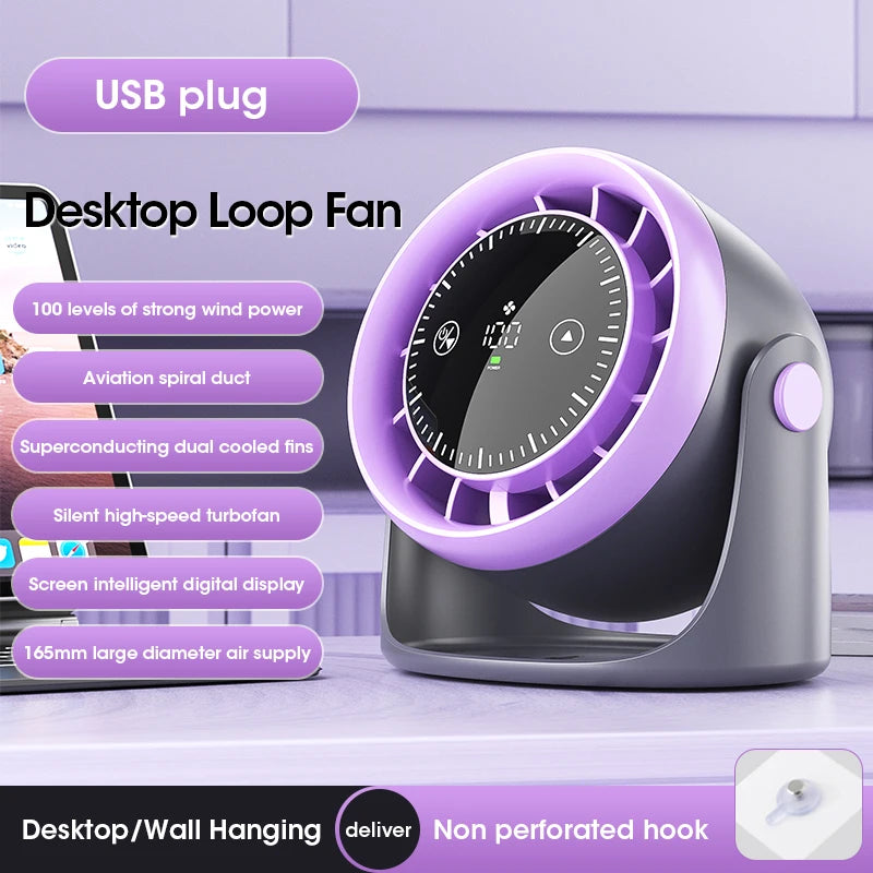 Touch Screen Mini Desk Fan – 100-Speed USB Fan w/ Display Portable Desk Fan SPOT No Rechargeable USB Type-C