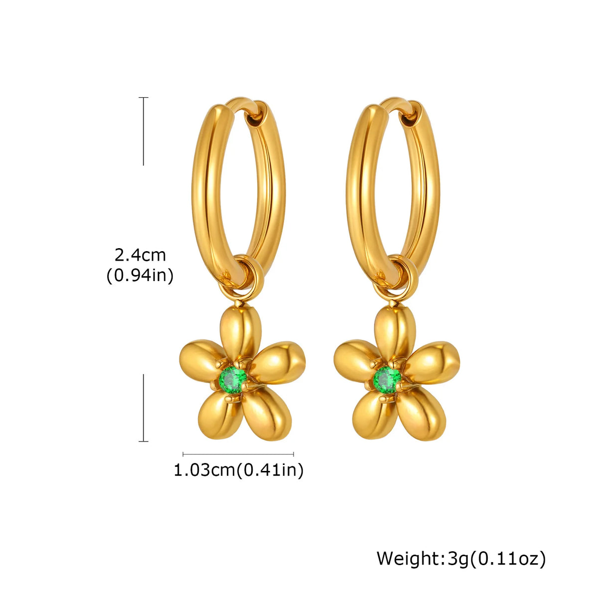 Zircon Flower Huggie Hoop Earrings | 18K Gold Plated Steel Huggie Hoop Earrings SPOT ED-853G02