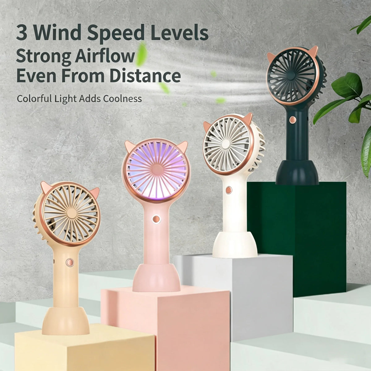 Cat Ear Mini Handheld Desk Fan – USB Rechargeable, LED Light Handheld Desk Fan SPOT