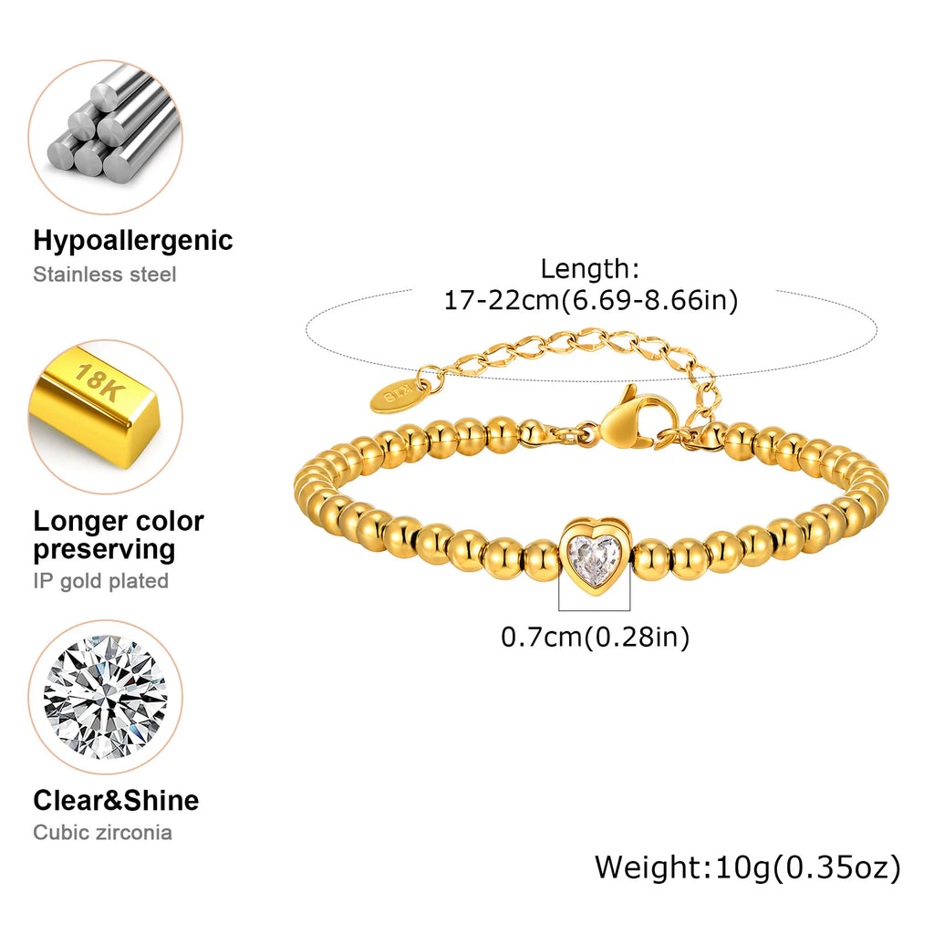 Zirconia Heart Bracelet – Gold Plated Stainless Steel Women Zirconia Bracelet SPOT BR-1834G