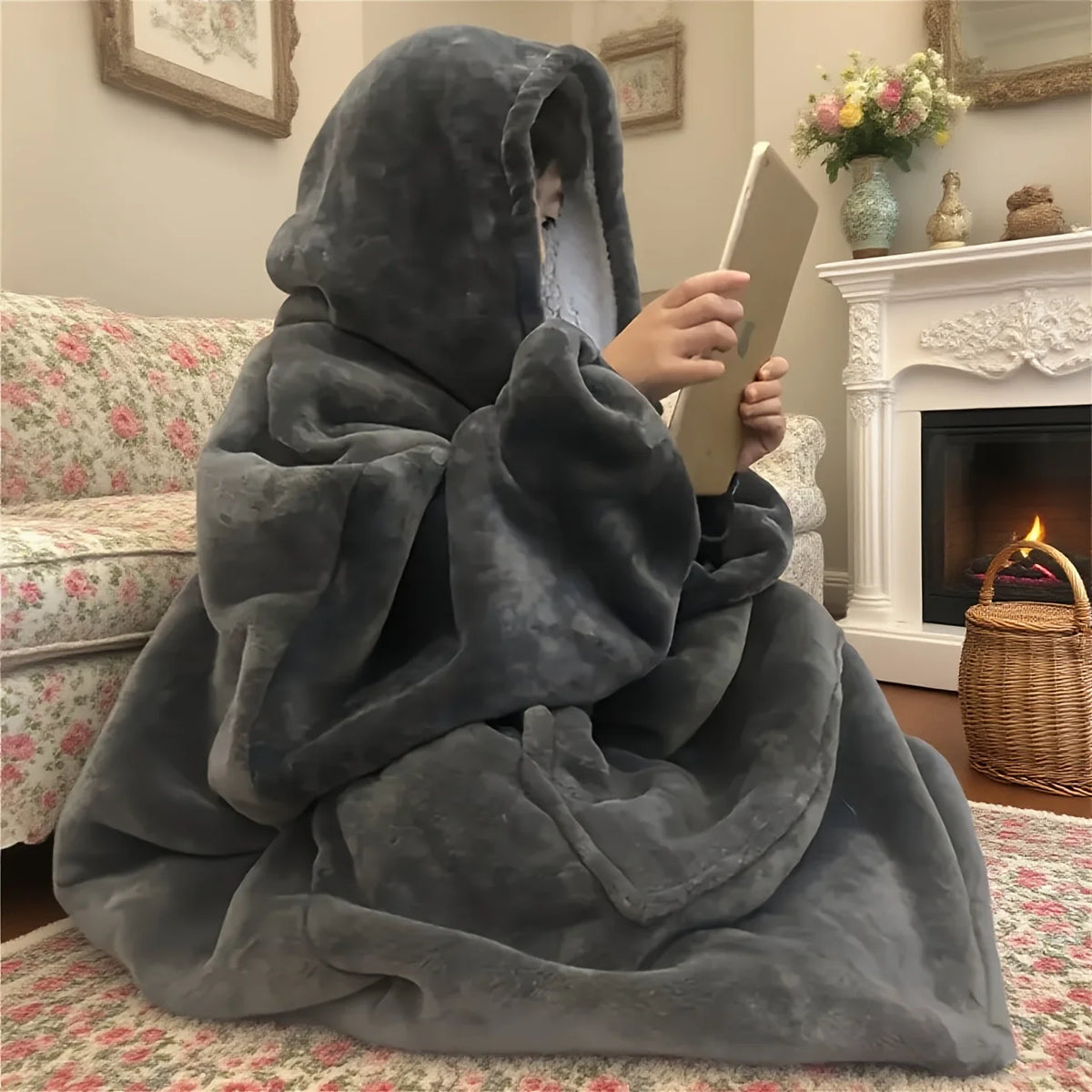 Oversized Reversible Fleece Hoodie Blanket – Soft Plush Wearable Wearable Hoodie Blanket SPOT
