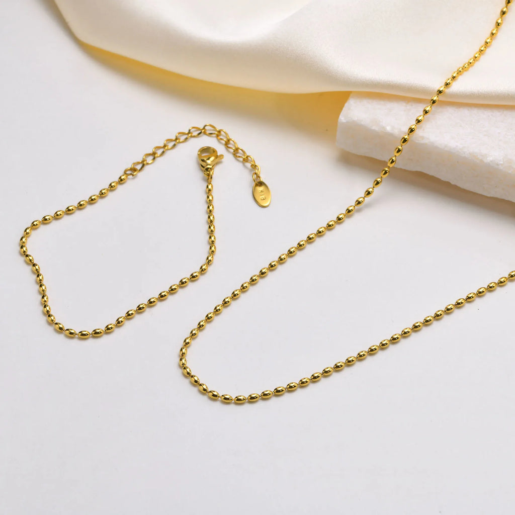Oval Beaded Ball Chain Choker Necklace – Gold, 2mm/3mm Beaded Chain Necklace SPOT