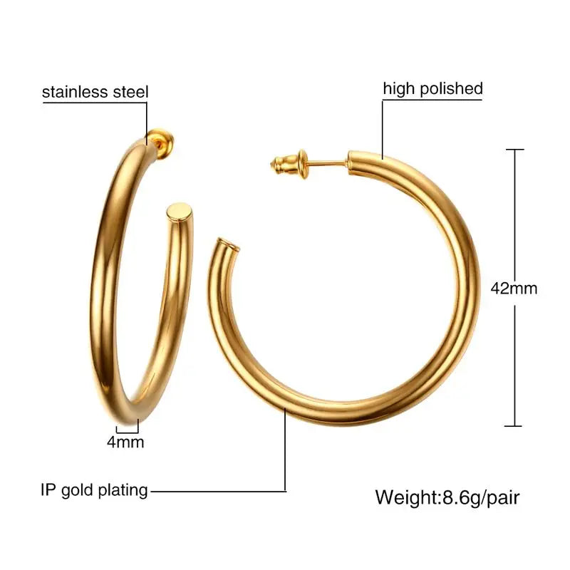 Women's Gold Hoop Earrings – Hypoallergenic Stainless Steel Hoop Earrings SPOT EH-196G-42MM