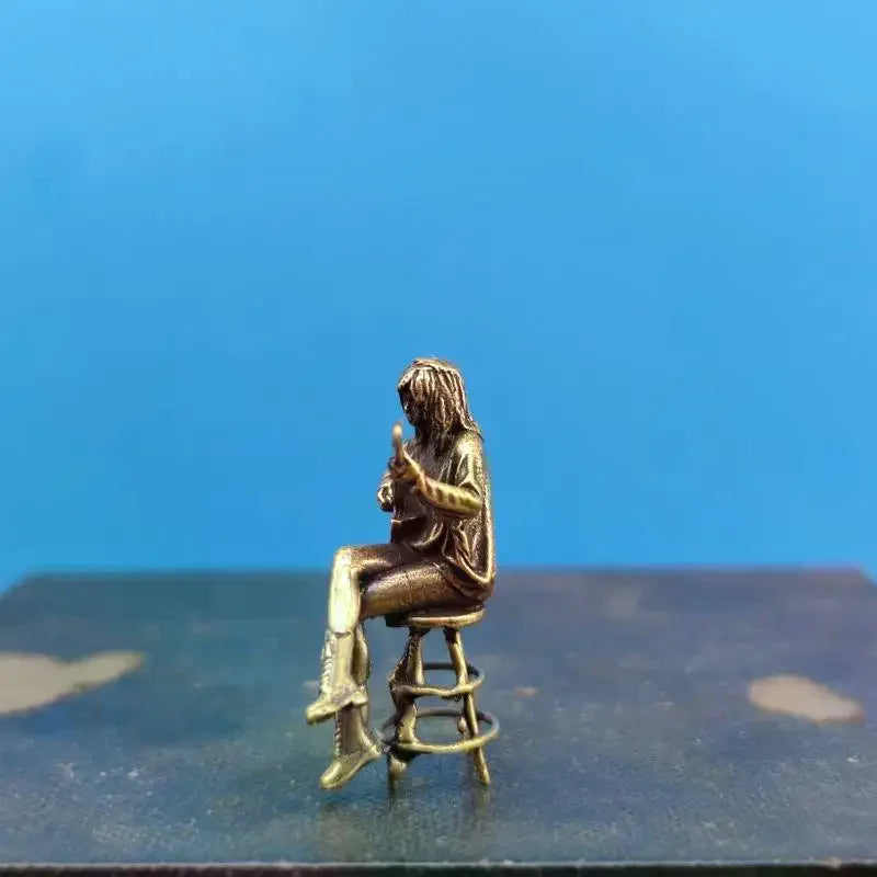 Vintage Female Guitarist Brass Mini Figurine | Retro Décor Decorative Figurine SPOT