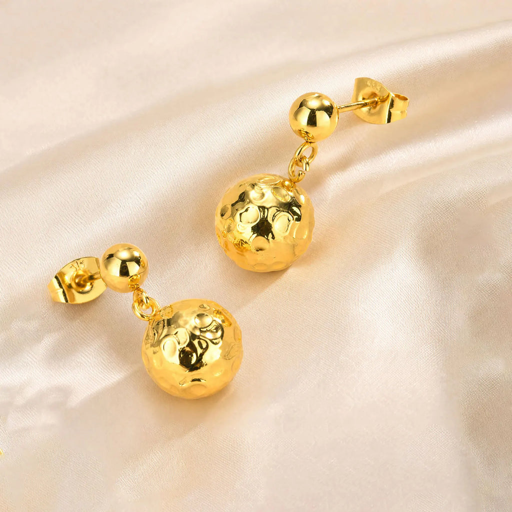 Hammered Ball Dangle Earrings – 18K Gold Plated Stainless Steel Dangle Earrings SPOT