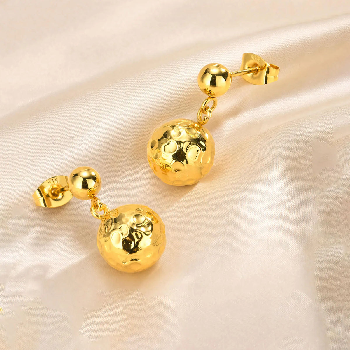 Hammered Ball Dangle Earrings – 18K Gold Plated Stainless Steel Dangle Earrings SPOT
