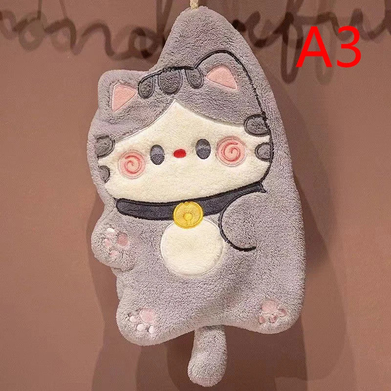 Cute Cat Hand Towel – Quick-Dry Coral Fleece Absorbent Wipe Hand Towel SPOT A3