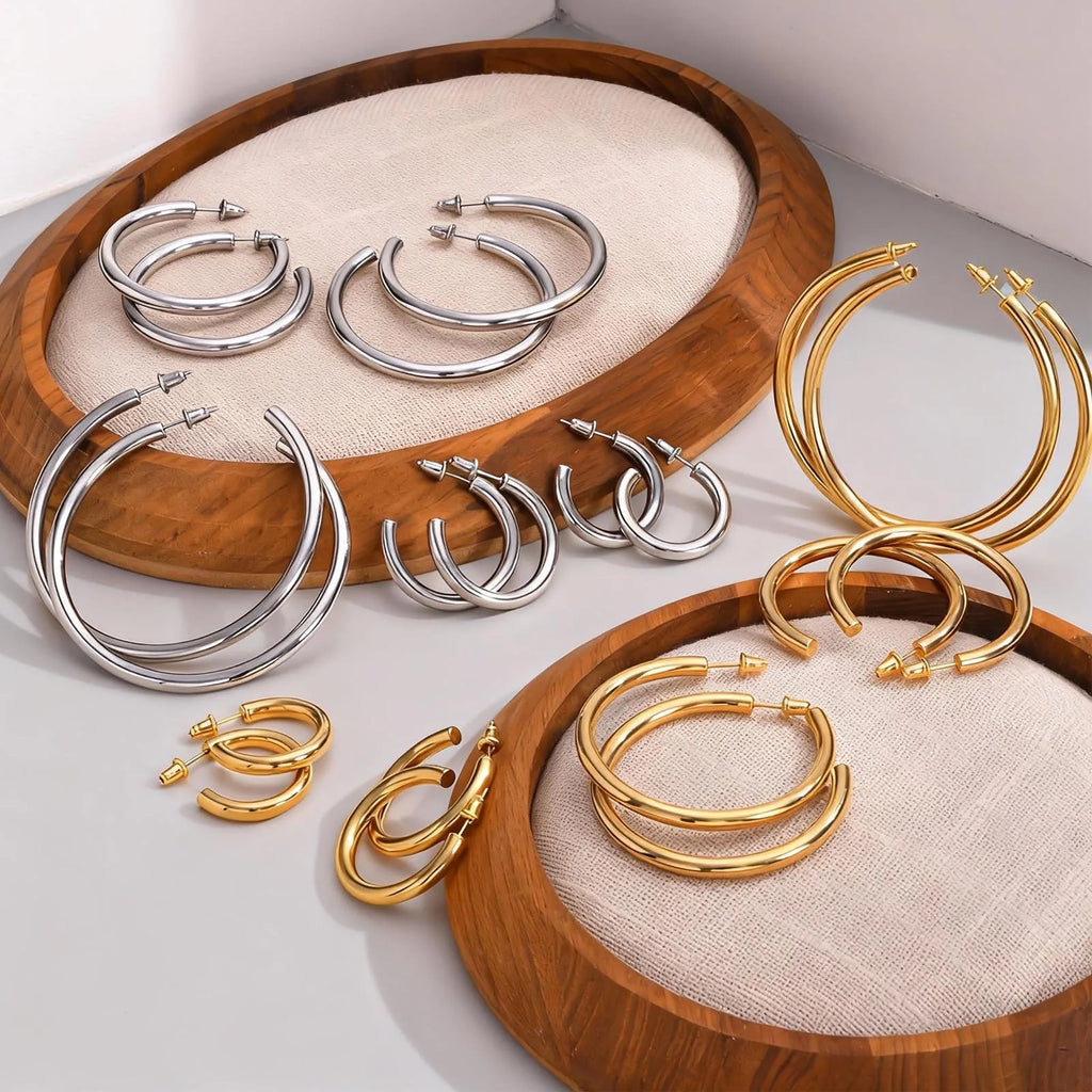 Chunky Gold Hoop Earrings – Waterproof Stainless Steel, 4 Sizes Hoop Earrings SPOT