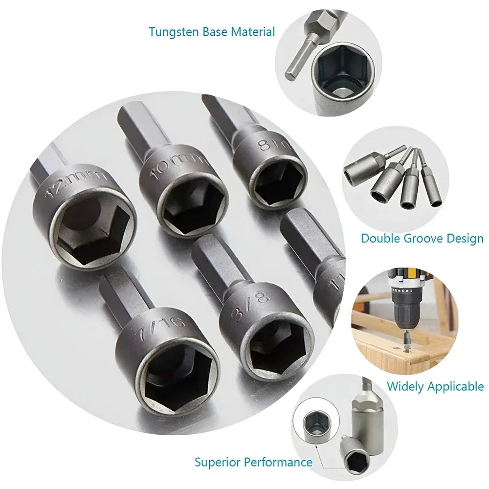 14-Pc Magnetic Nut Driver Hex Socket Drill Bit Set – Cr-V Steel Nut Driver Bit Set SPOT