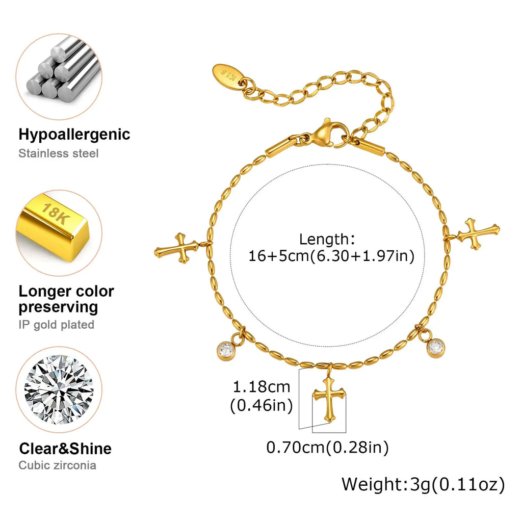 CZ Cross Bracelet Gold Plated Olive Bead Chain for Women Charm Bracelet SPOT