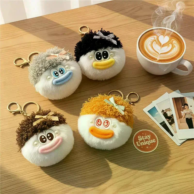 Fluffy Plush Duck Keychain – Cute Bow Bag Charm Pendant Plush Bag Charm SPOT