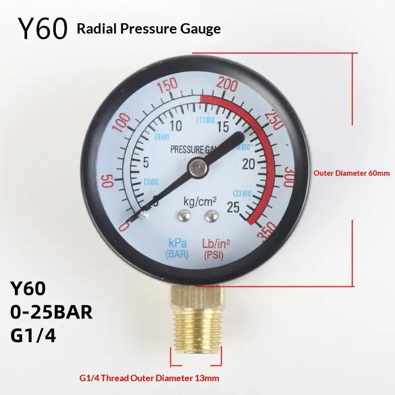 Air Pressure Gauge 0-10/12/25 Bar – Hydraulic DIY Tool Pressure Gauge SPOT A5