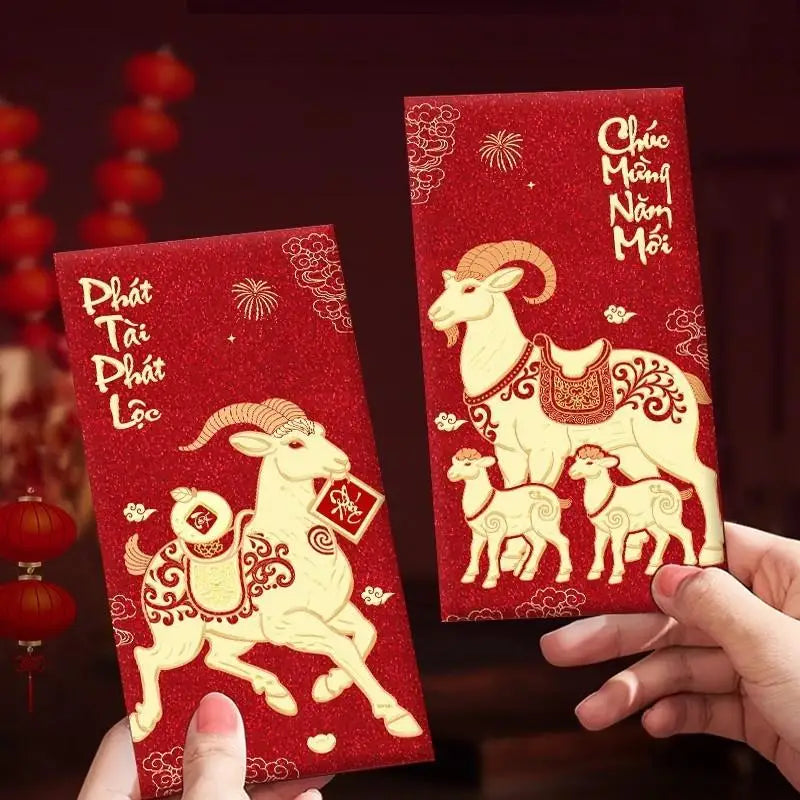 6-Pack Lunar New Year Lucky Red Envelopes – 2027 Goat Design Lucky Red Envelopes SPOT