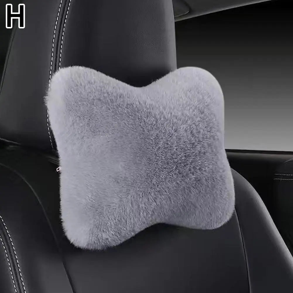 Plush Car Neck & Lumbar Pillow – Soft Universal Headrest Cushion Car Neck Pillow SPOT Grey