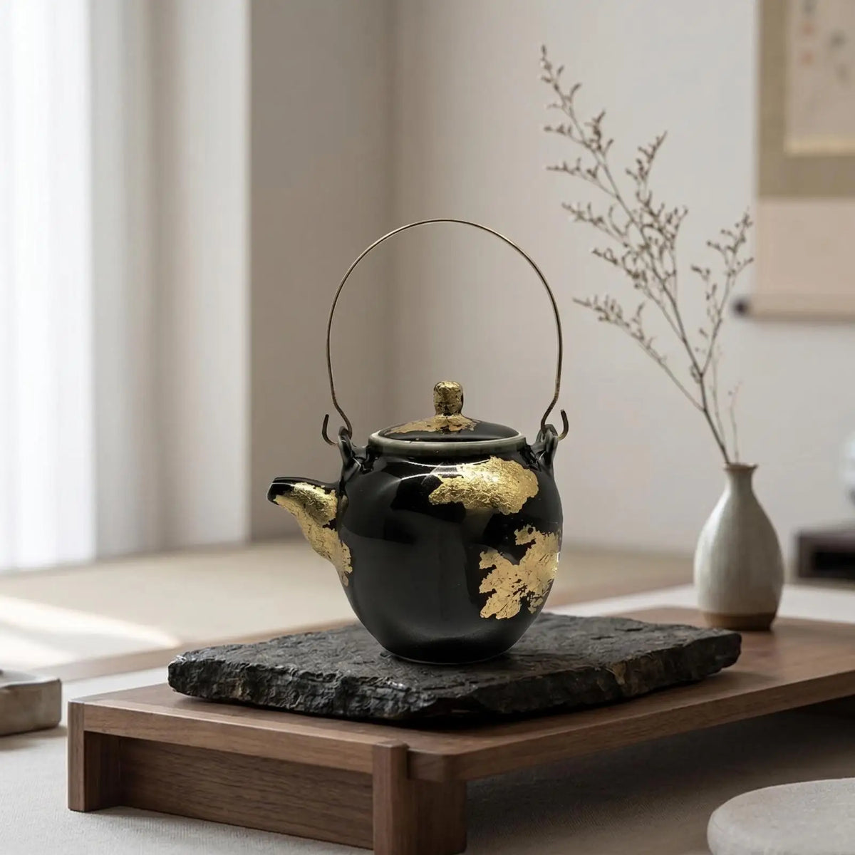 Decorative Ceramic Teapot Glazed Finish & Metal Accents – Display Decorative Teapot SPOT