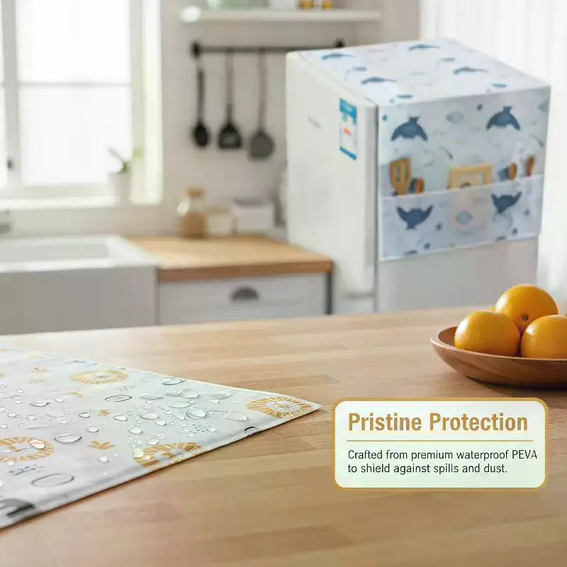 Minimalist Fridge Cover – Waterproof PEVA & Side Storage Pockets Refrigerator Cover SPOT